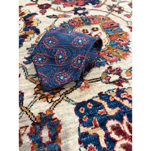 John Weitz Men’s Necktie Blue Burgundy Medallion Geometric Pattern USA Made